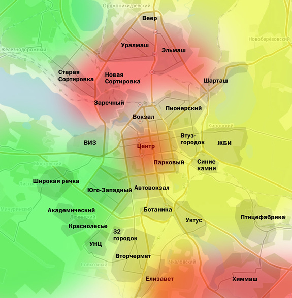 Правда об экологии Екатеринбурга / КАРТА «живых» и «мертвых» районов города 6