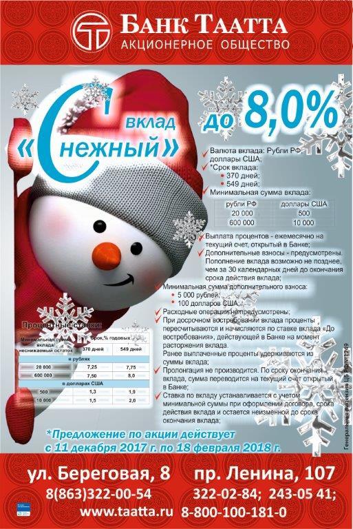 Банк «Таатта» АО Поздравляет всех Ростовчан с наступающим Новым 2018 годом! 1 Банк «Таатта» АО Поздравляет всех Ростовчан с наступающим Новым 2018 годом! 1