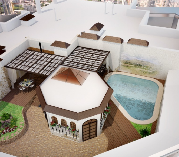 В пентхаусе есть бассейн и терраса В пентхаусе есть бассейн и терраса