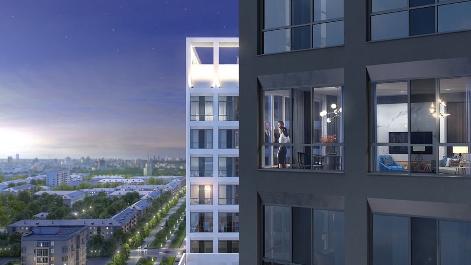 Квартиры в многоэтажной секции с видом на центр города Квартиры в многоэтажной секции с видом на центр города