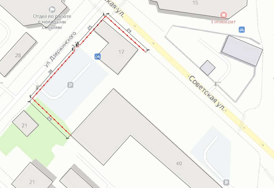 Красным пунктиром показано расположение забора Красным пунктиром показано расположение забора