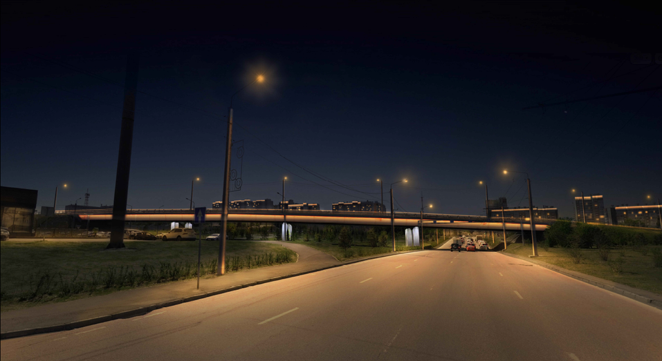 На фото: Подсветка съезда с Николаевского проспекта на Копылова, рендер; Источник: документы закупки На фото: Подсветка съезда с Николаевского проспекта на Копылова, рендер; Источник: документы закупки