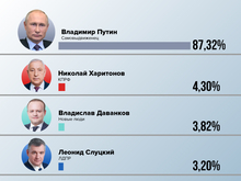 Владимир Путин побеждает на выборах президента России с 87,35% голосов