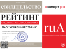 Рейтинговое агентство «Эксперт РА» подтвердило кредитный рейтинг ПАО «ЧЕЛЯБИНВЕСТБАНК»